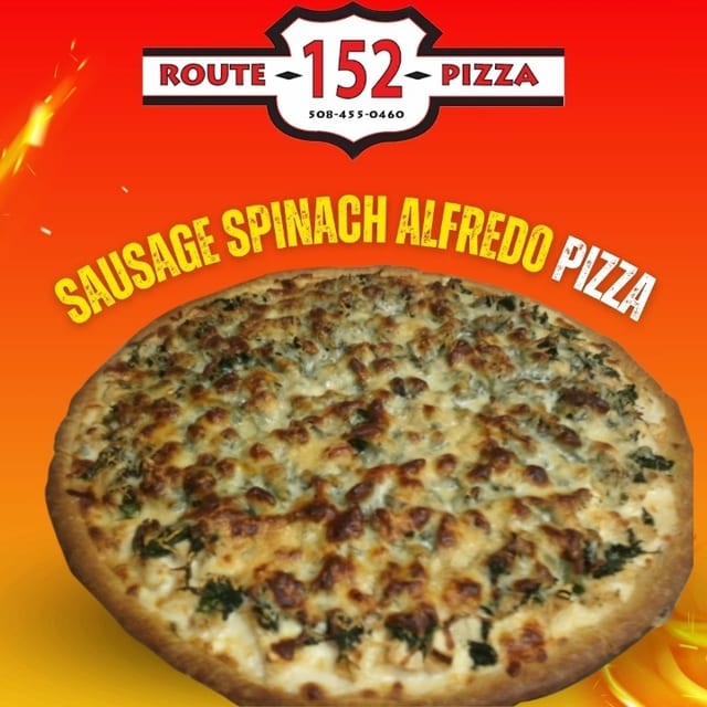 Sm Sausage Spinach Alfredo Pizza.
